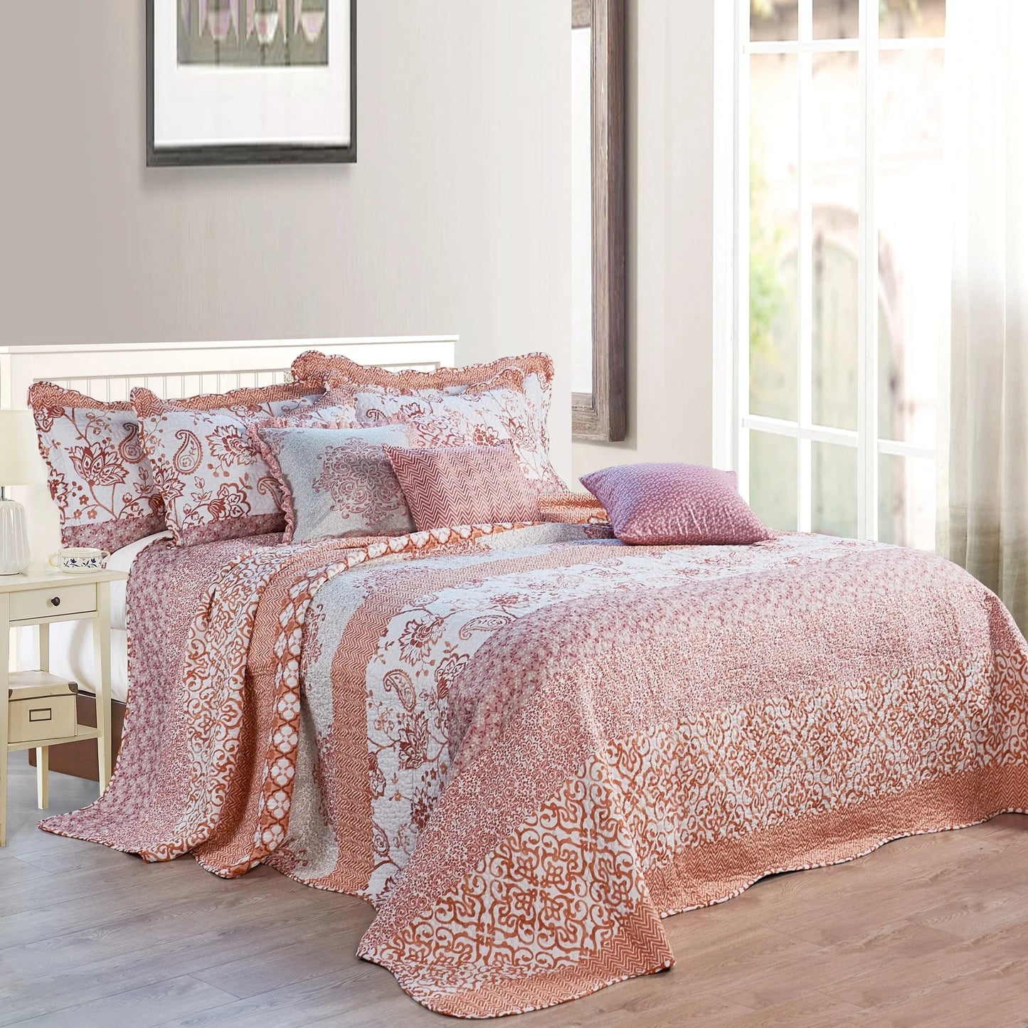 9-pc. Cal King Printed Striped Microfiber Blend Bed Coverlet Set