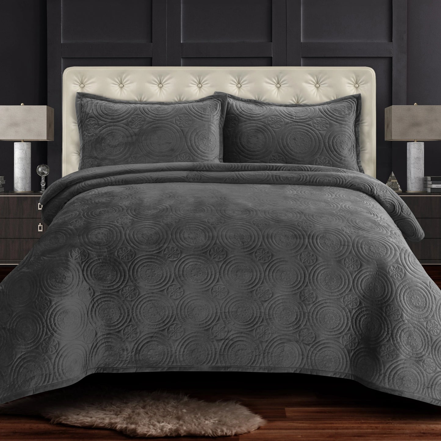 Capri Medallion Velvet Oversized Solid Quilt Set