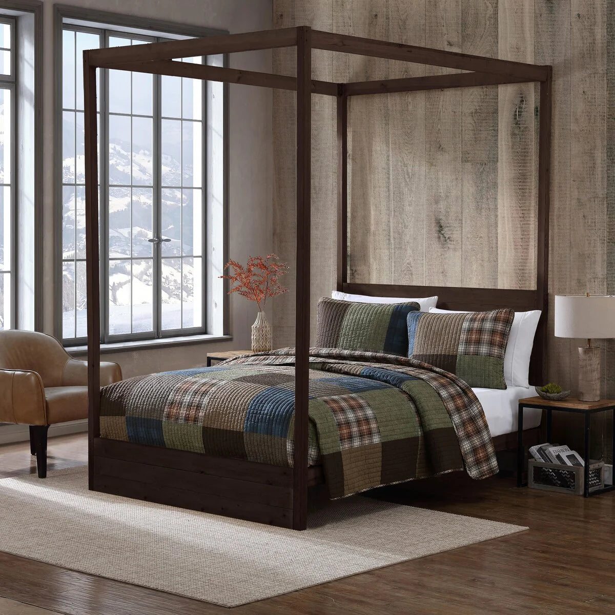 Eddie Bauer Classic Patchwork Cotton Reversible Green Quilt Set