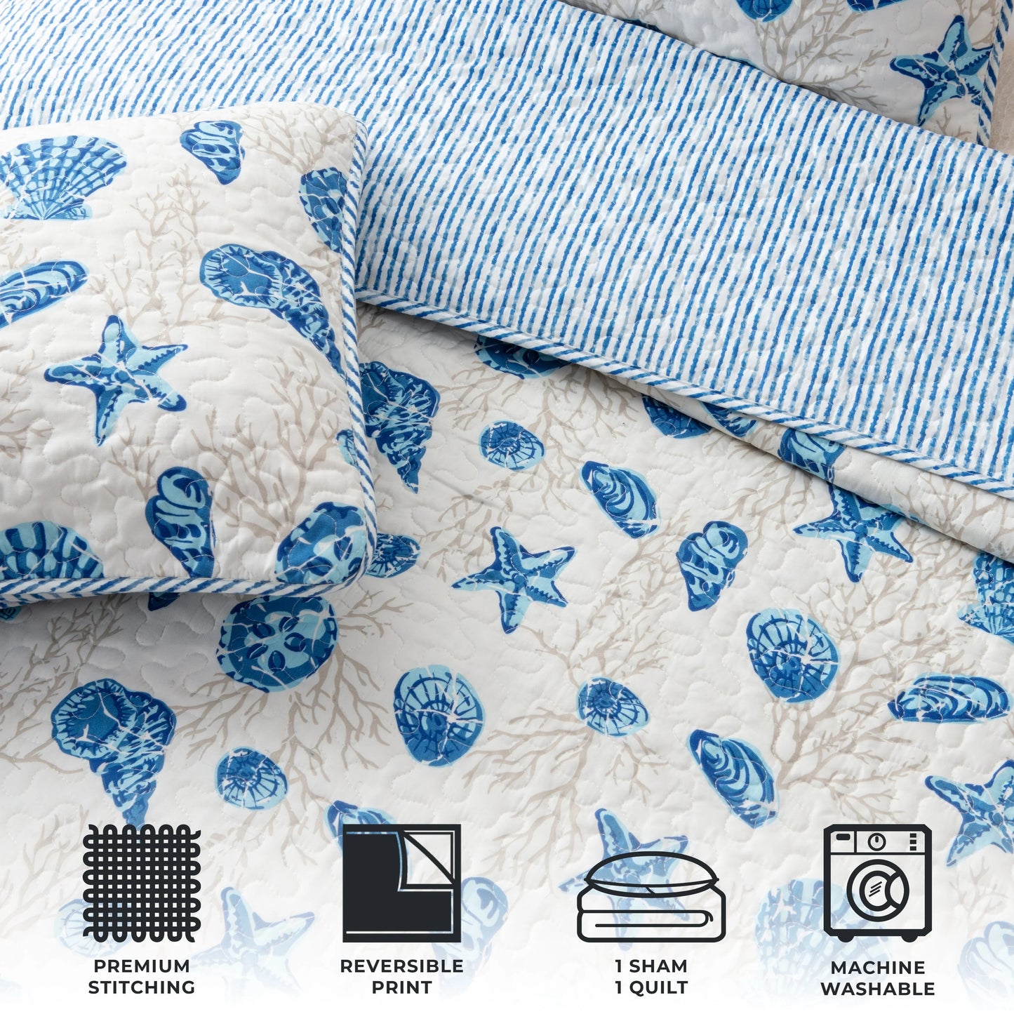 Linery & Co. Coastal Microfiber Quilt Set With Shams.