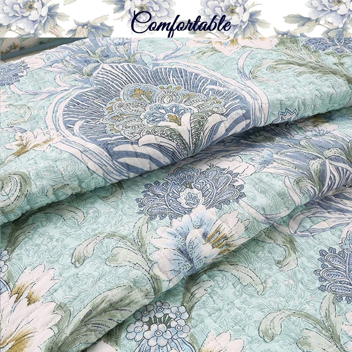Cozy Line Jasmine Floral 3-piece Reversible Cotton Quilt BeddingSet