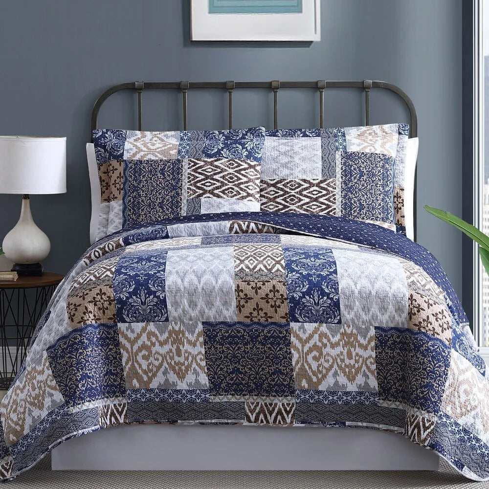 Modern Threads Millau Printed Patchwork Cotton Reversible Quilt Set