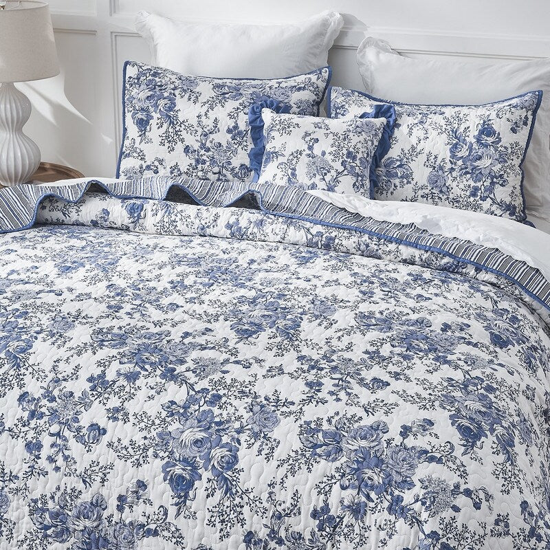 Wonderful 5-Piece Cotton Quilt Set Floral Printed Bedding Set
