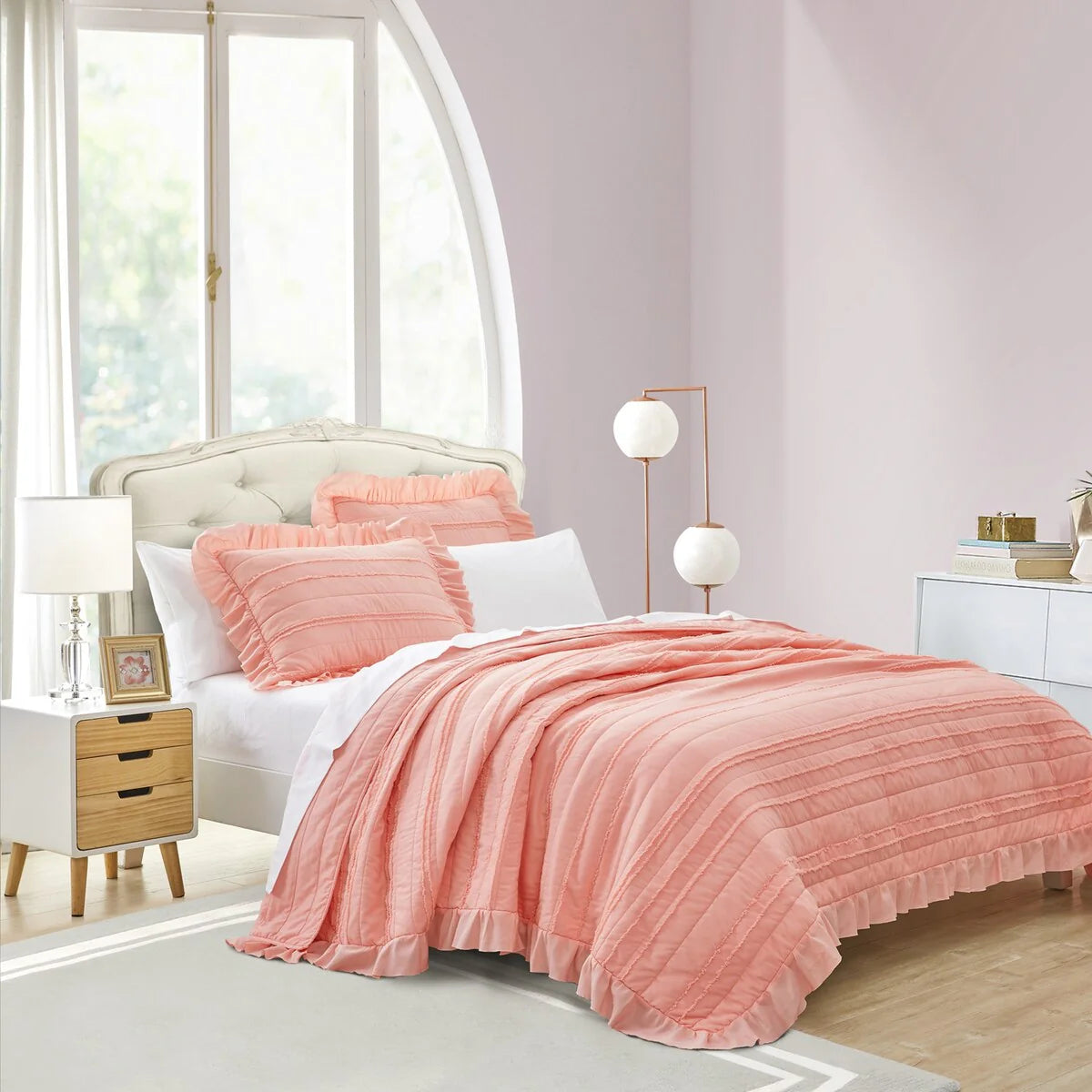 Beaute Living Ruffle Stripe Clip 3-piece Quilt Set