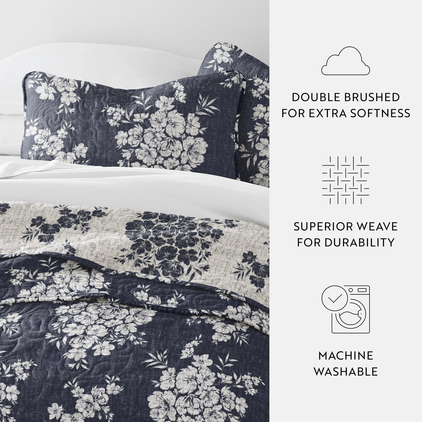 Becky Cameron All Season 3 Piece Distressed Bouquet Reversible Quilt Set