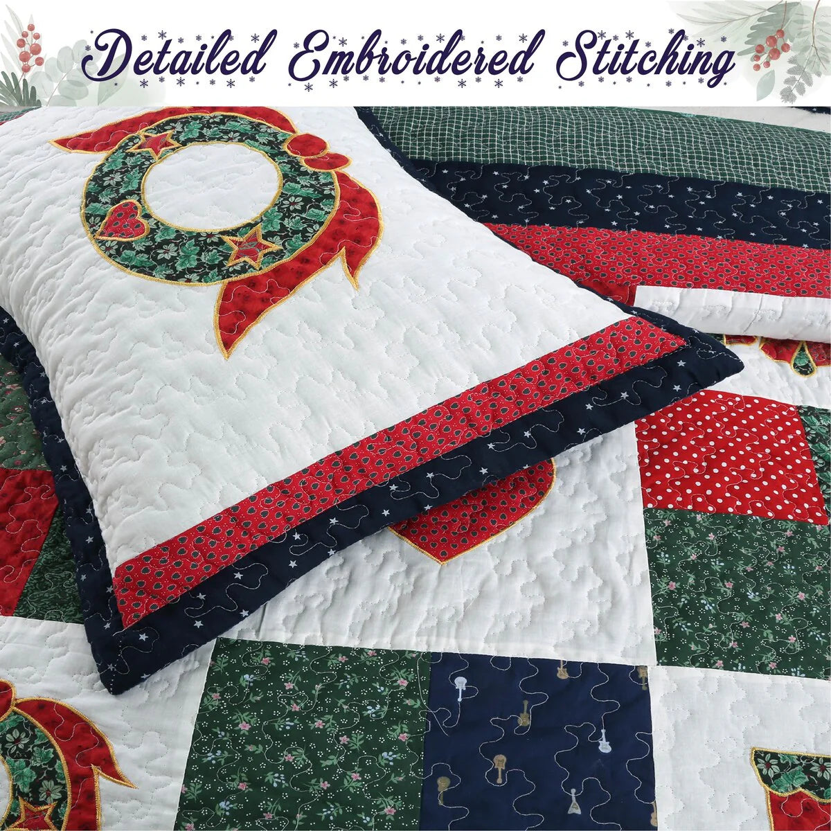 Cozy Line Merry Christmas Cotton Reversible Quilt Bedding Set