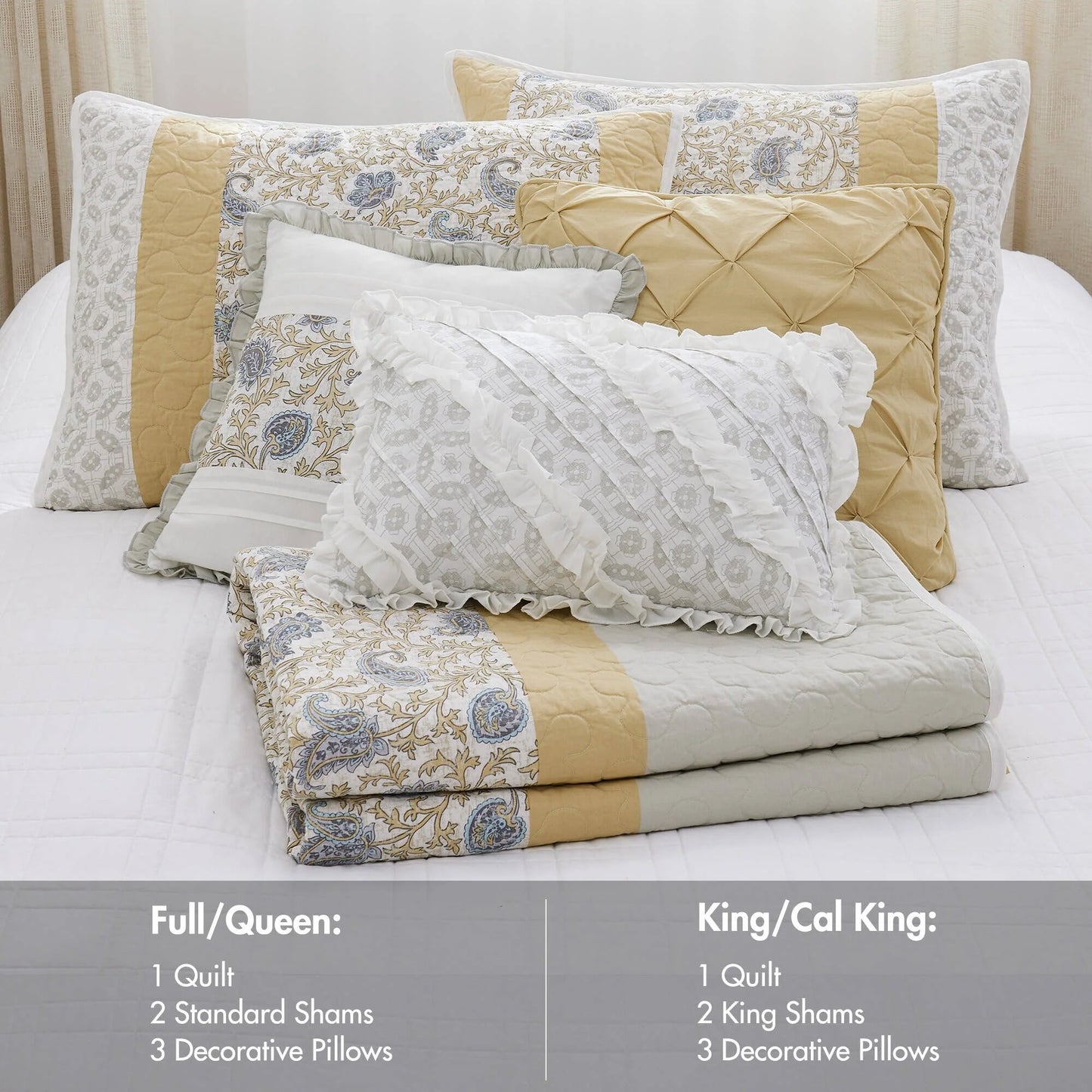 Madison Park Vanessa 6 Piece Cotton Percale Quilt Set with Throw Pillows