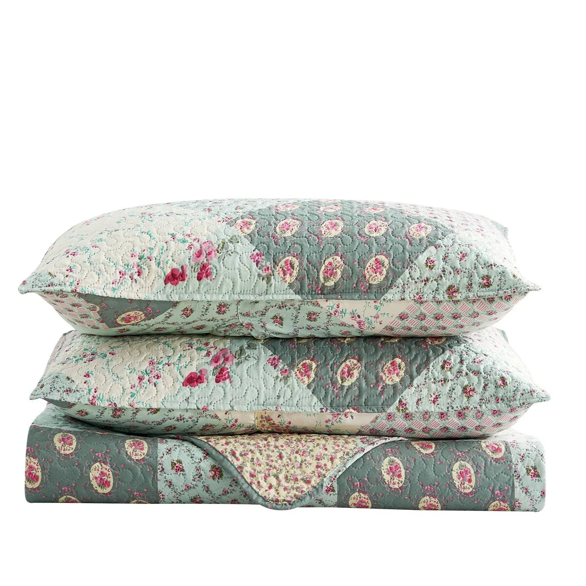 Vintage Rose Reversible Quilt Set, Bedspread, Coverlet