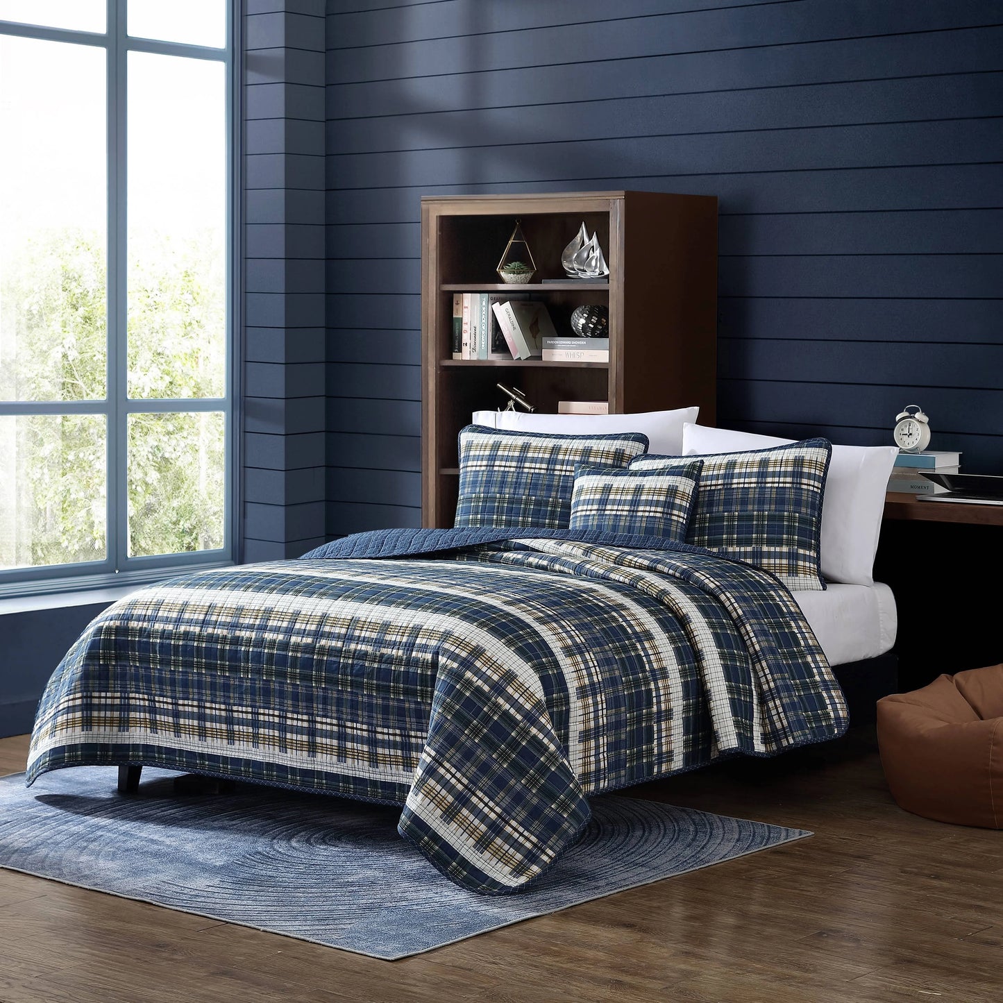 Nautica Marina Cove Blue Cotton Reversible Quilt Bonus Set