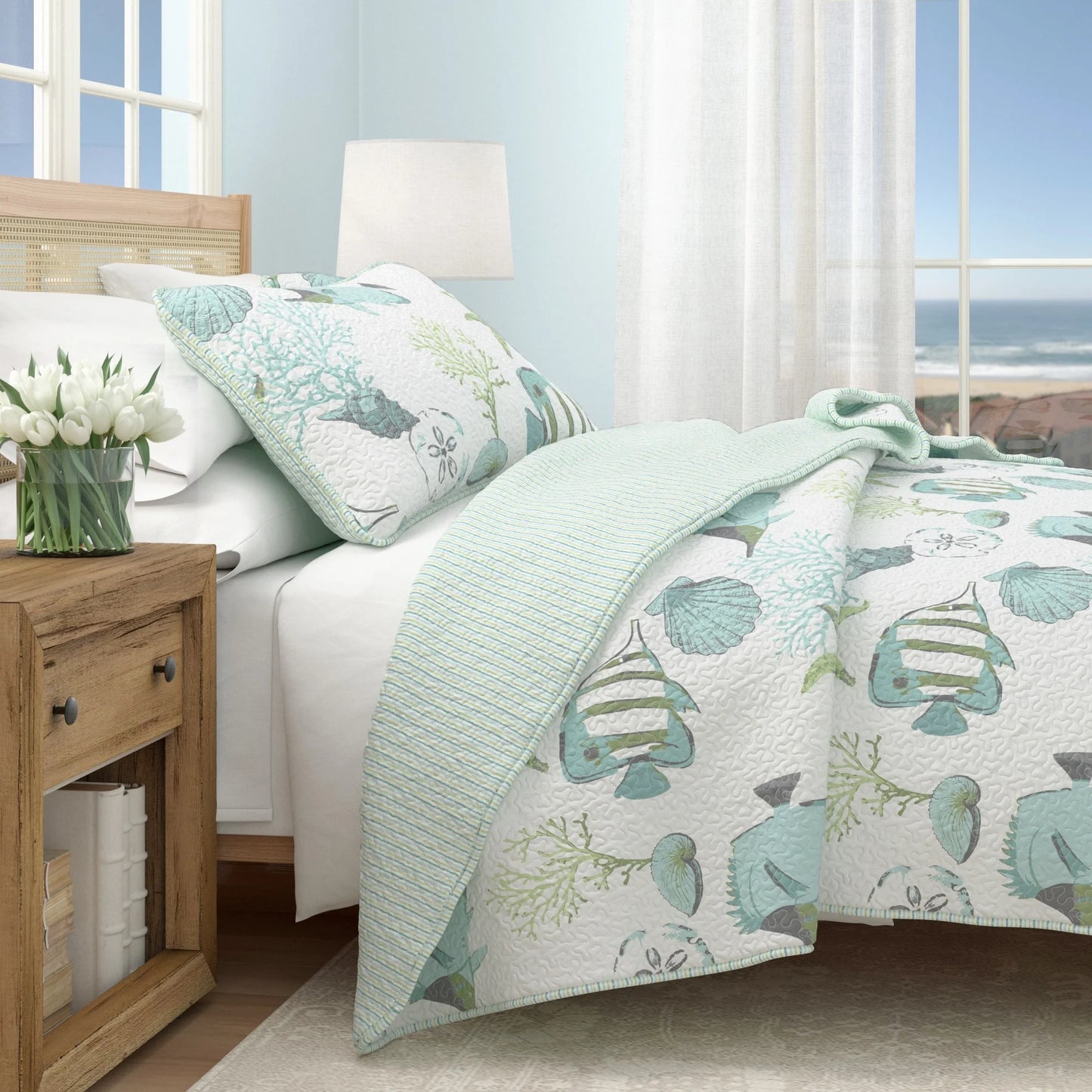Linery & Co. Coastal Microfiber Quilt Set With Shams.