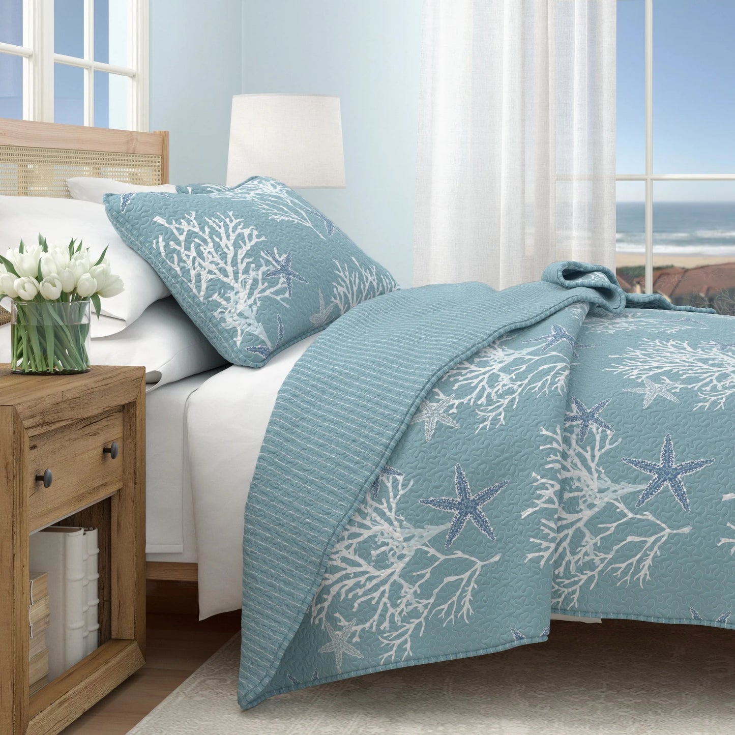 Linery & Co. Coastal Microfiber Quilt Set With Shams.