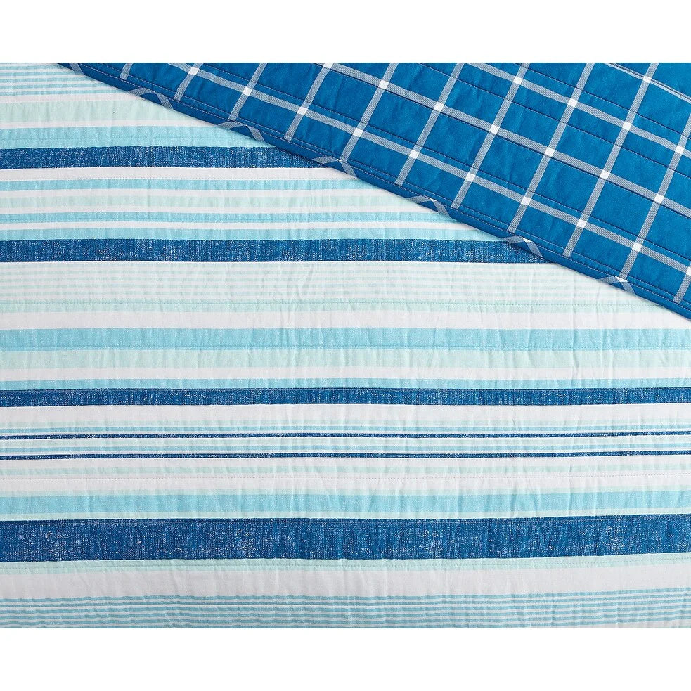 Coastal Stripes Soft Cotton Reversible Quilt Set