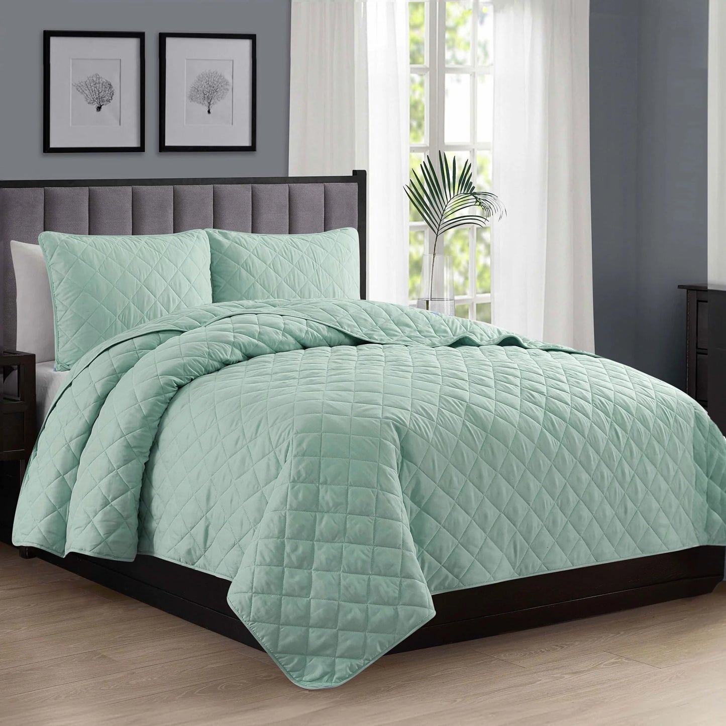 Modern Ultra Soft Microfiber Traditional Diamond Quilting Coverlet Quilt Set