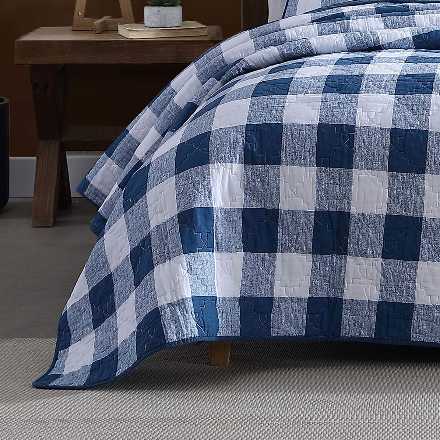 Wrangler Flagstaff Check Blue Cotton Quilt Set