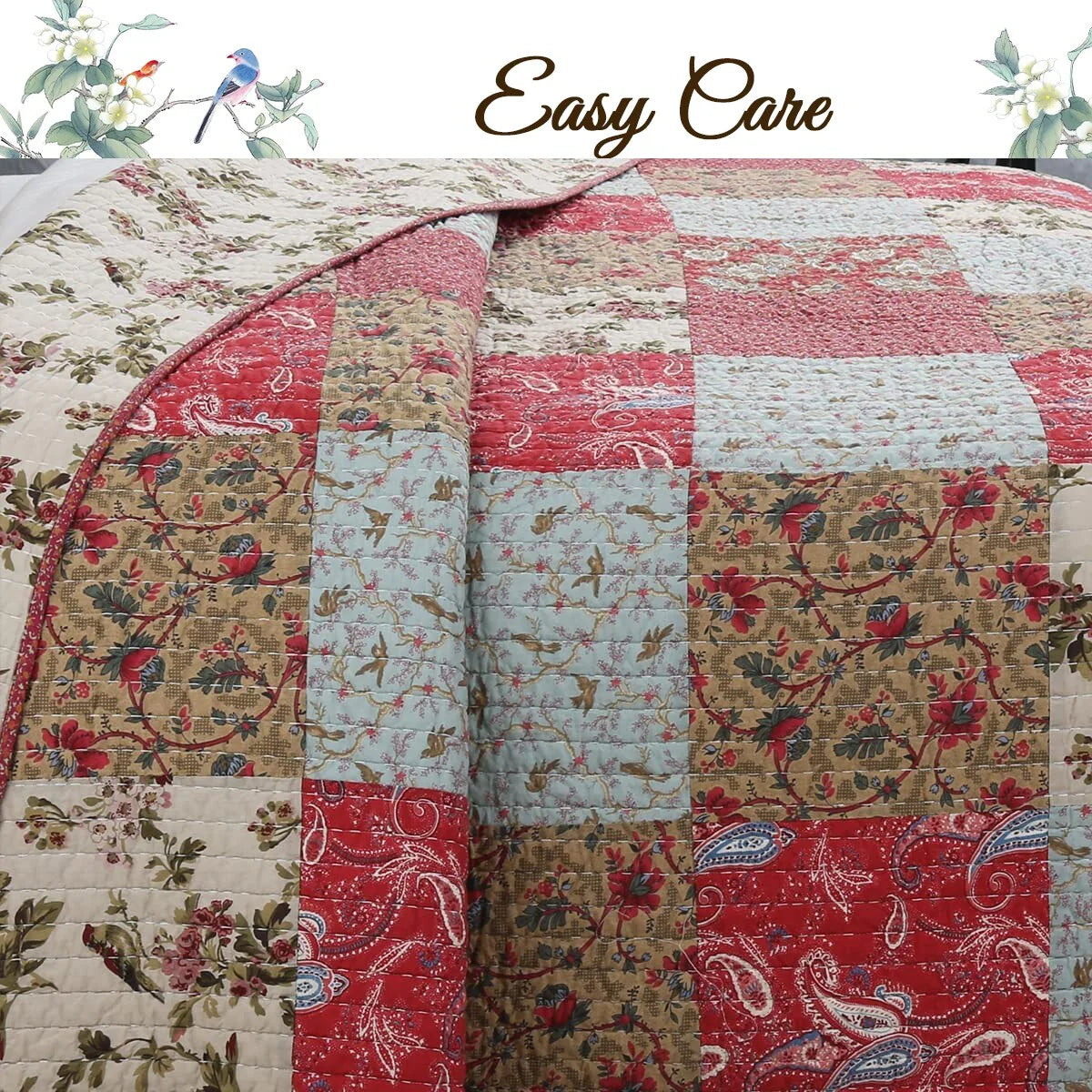 Cozy Line Rosemond 3-piece Reversible Floral Patchwork Quilt Bedding Set