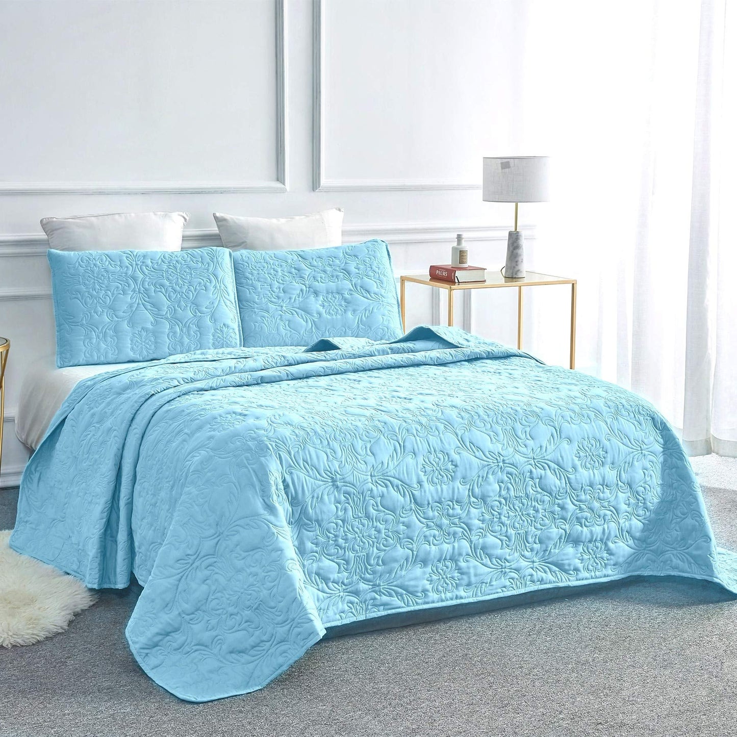 Sophia & William 2/3 Pieces Quilt Set, Reversible Microfiber Bedding Bedspread Coverlet Set