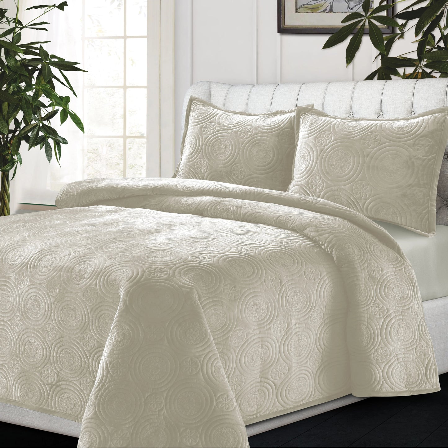 Capri Medallion Velvet Oversized Solid Quilt Set