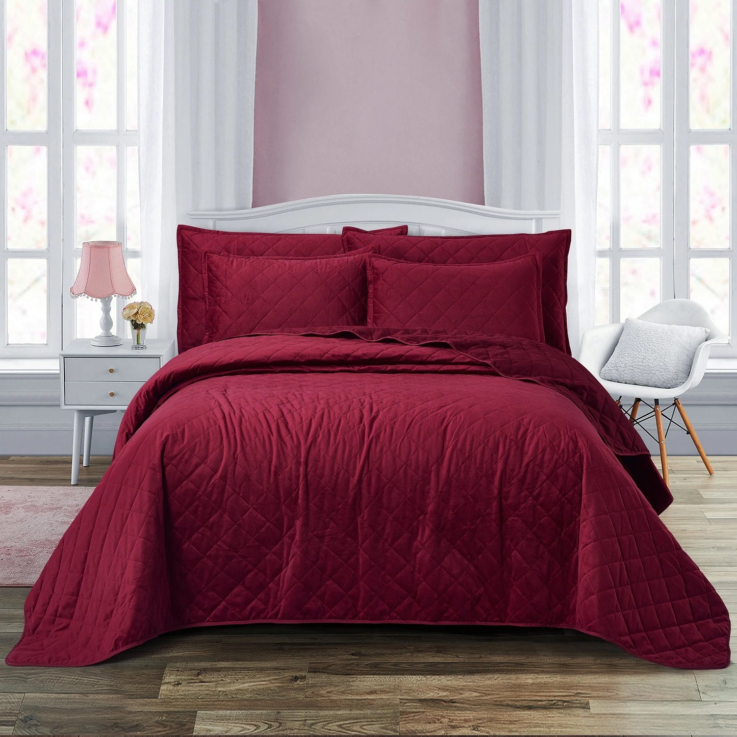 Serenta Velvet Quilts 5 Piece Ultra Soft Floor Touching Bedspread Set