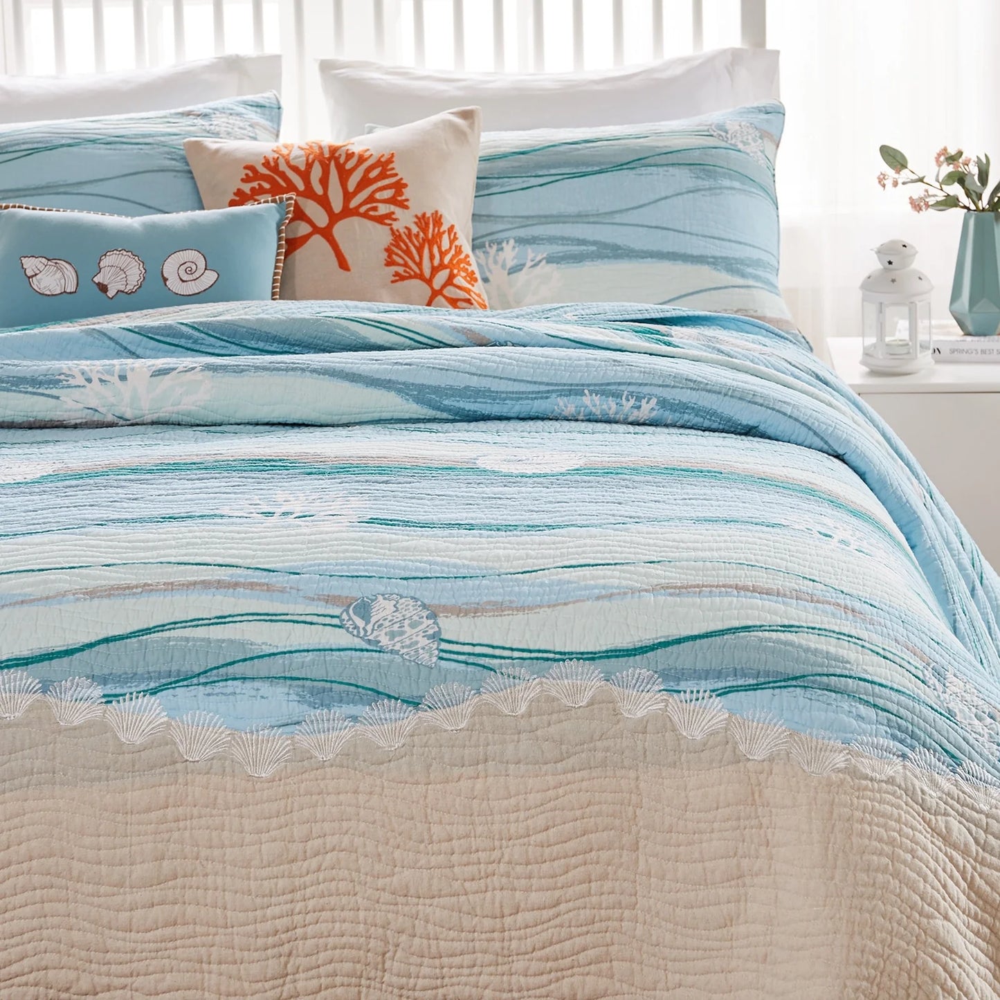 Greenland Home Fashions Maui Cotton Quilt Set with Embroideries