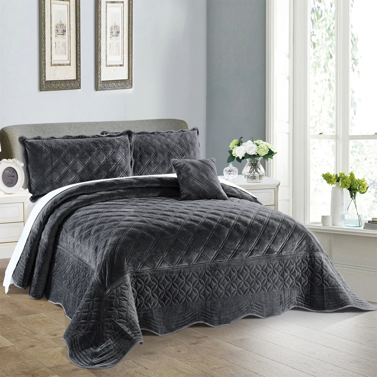 Serenta Supersoft Microplush Quilted 4 Pieces Bedspread Coverlet Set