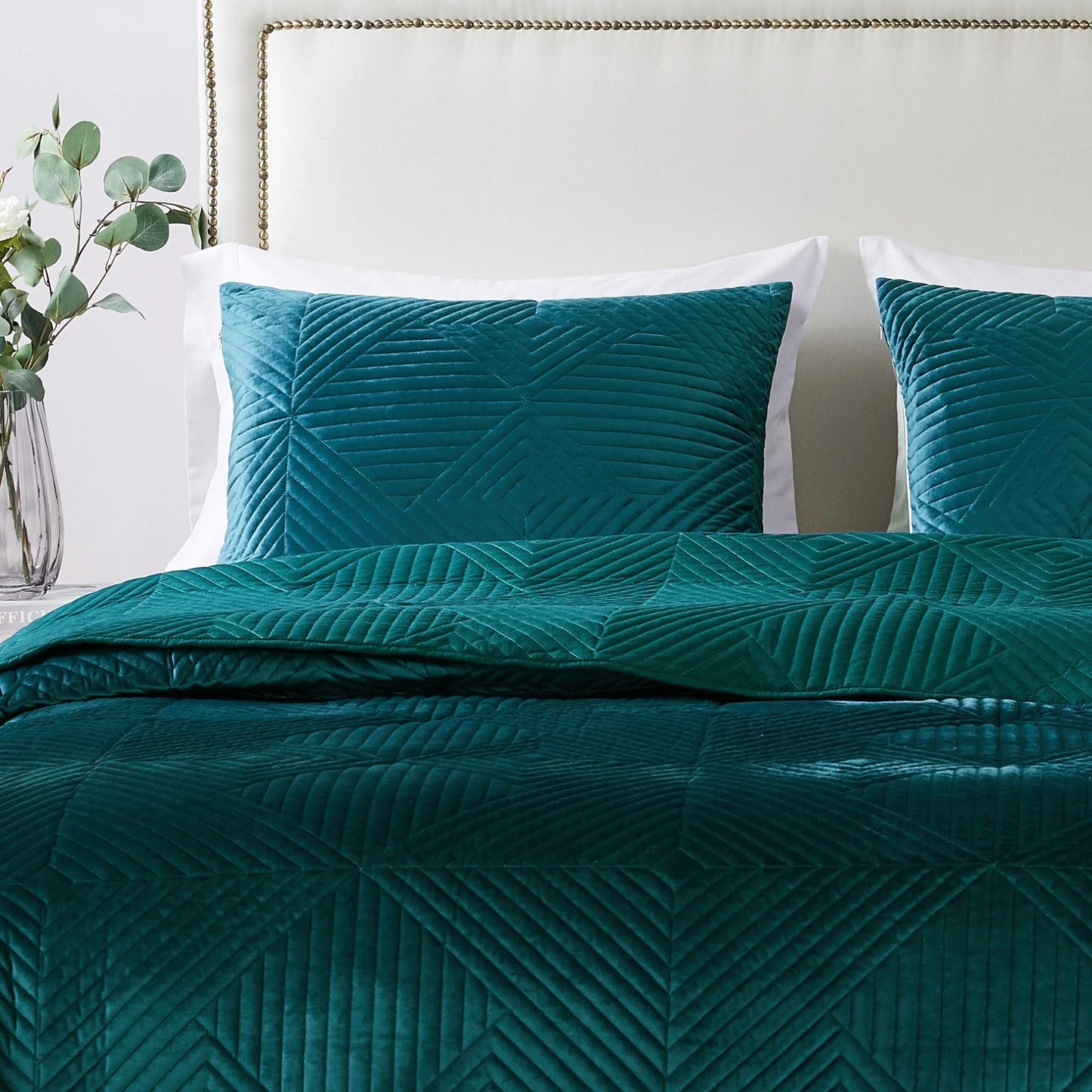 Riviera Velvet Finely Stitched Modern Quilt and Pillow Sham Set