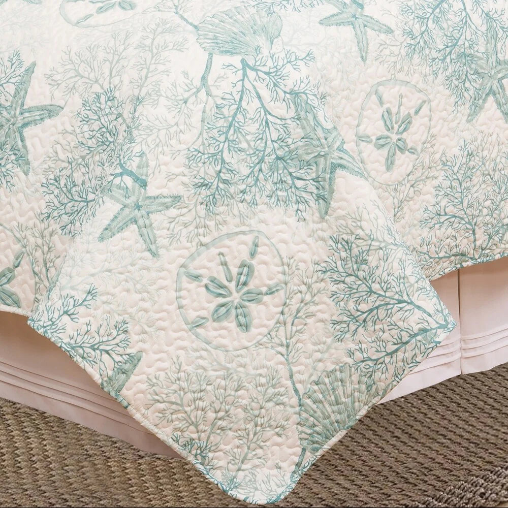 Ocean Pearl Microfiber Coastal 3 Piece Quilt Set