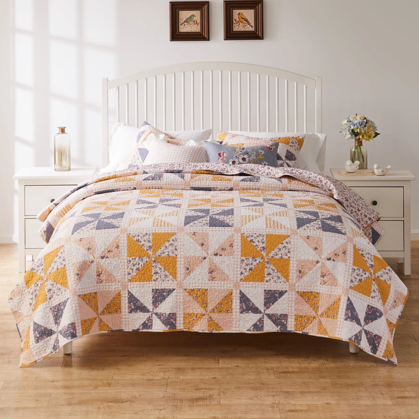 Greenland Home Pinwheel & Posey Reversible Cotton Quilt Set