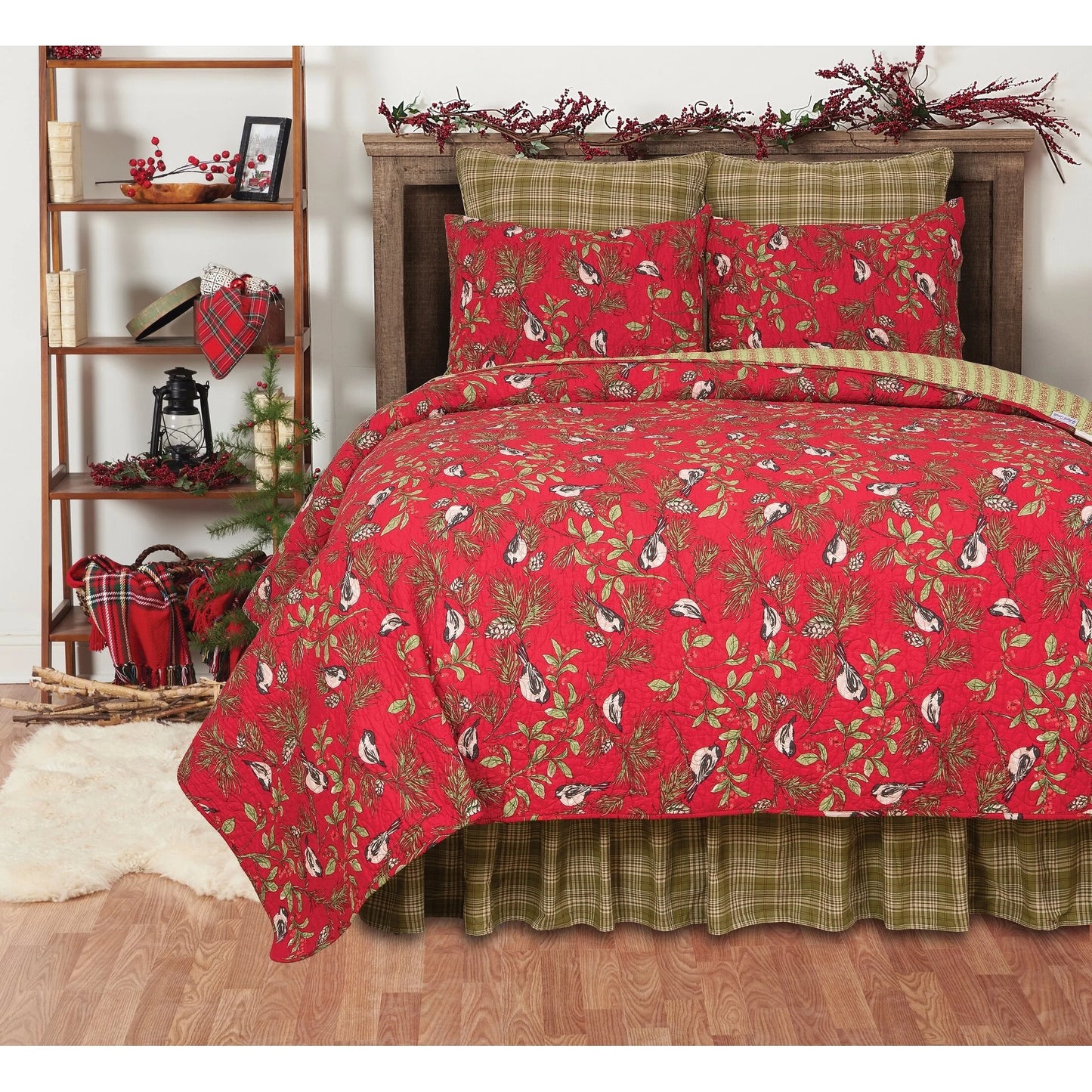 Christmas Chickadee Red Quilt Set