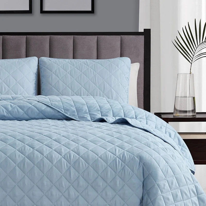 Modern Ultra Soft Microfiber Traditional Diamond Quilting Coverlet Quilt Set