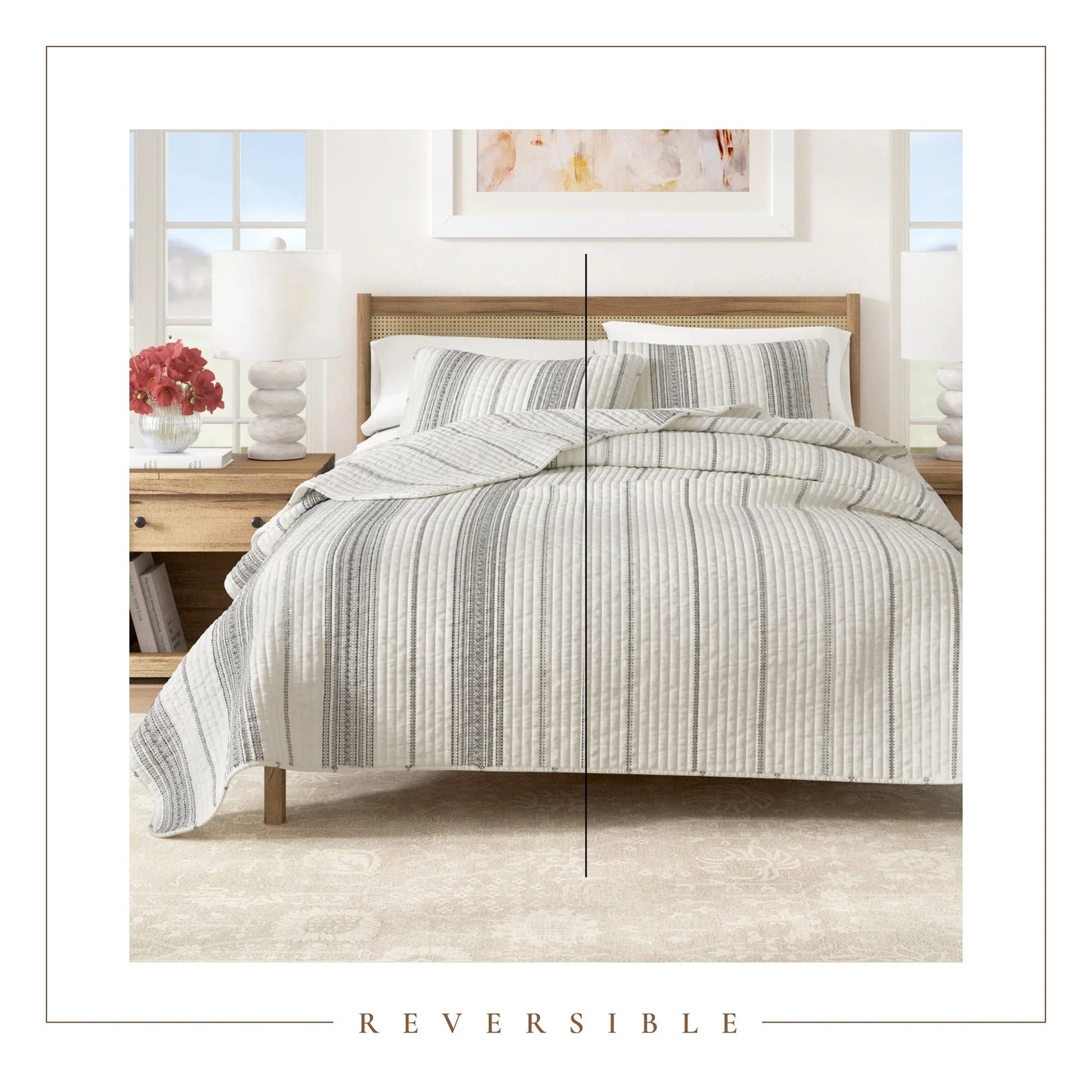 Linery & Co. Farmhouse Stripe Microfiber Quilt Set With Shams.