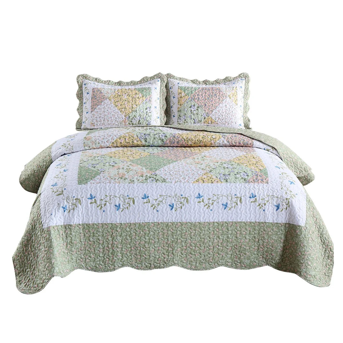 MarCielo 3 Piece Printed Quilt Set Lightweight Bedspread Set Lily