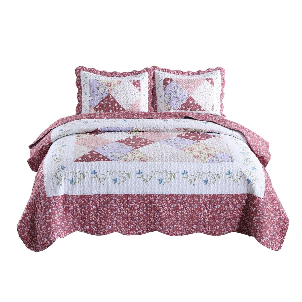 MarCielo 3 Piece Printed Quilt Set Lightweight Bedspread Set Lily