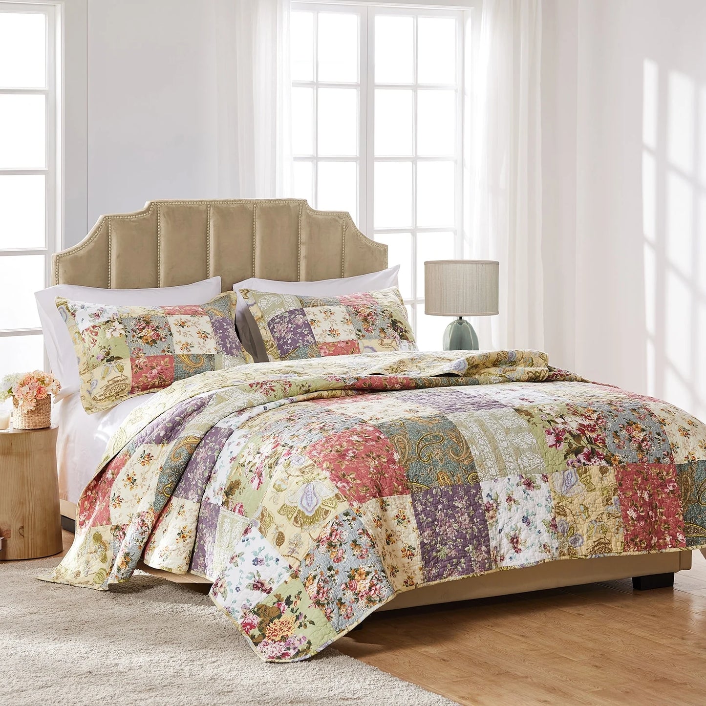 Greenland Home Fashions Blooming Prairie 100% Cotton Authentic Patchwork Quilt Set