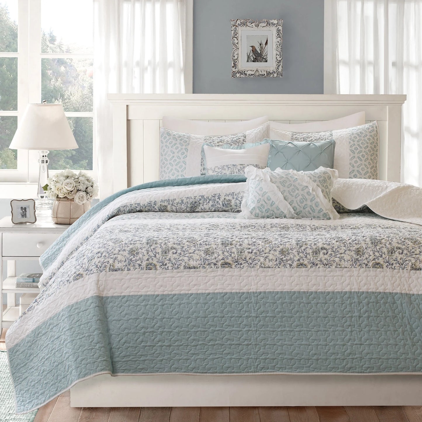 Madison Park Vanessa 6 Piece Cotton Percale Quilt Set with Throw Pillows