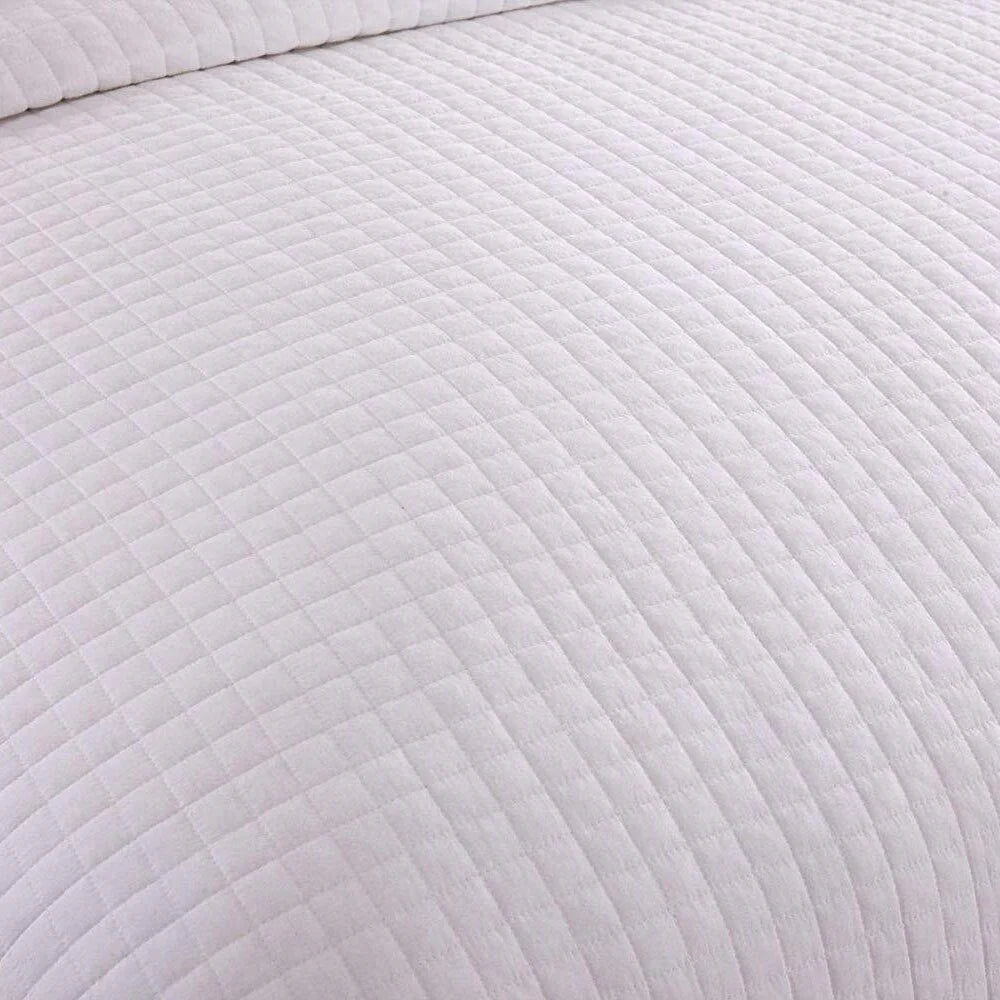 3 Pcs White Cotton Quilt Set Lightweight Bedspread Set Check