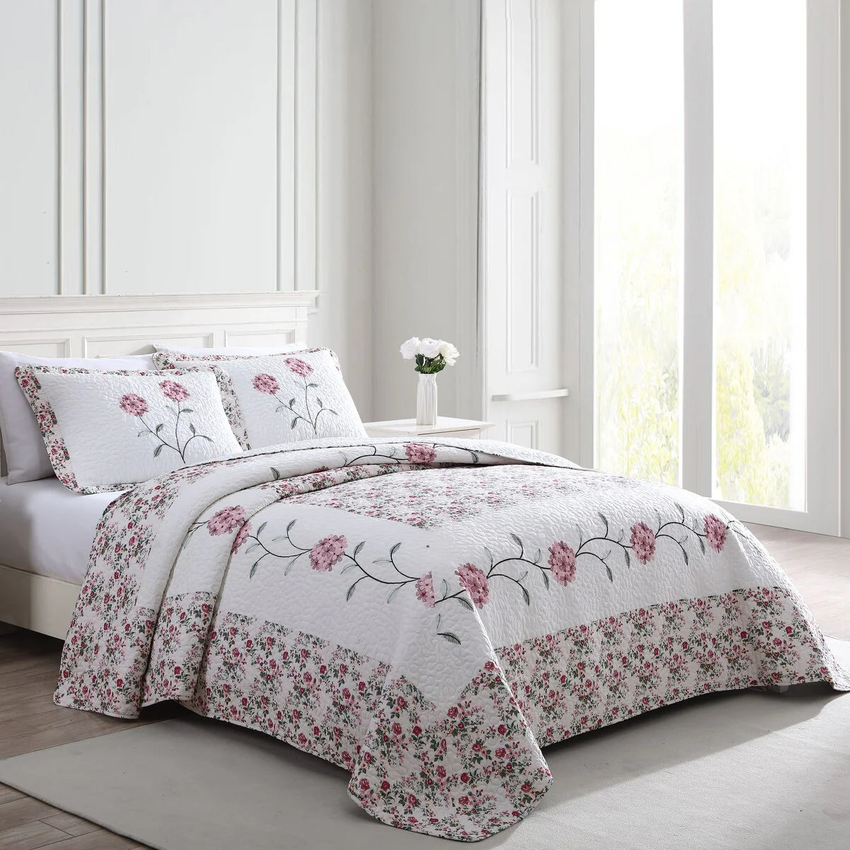 Carnation Embroidered Bedspread