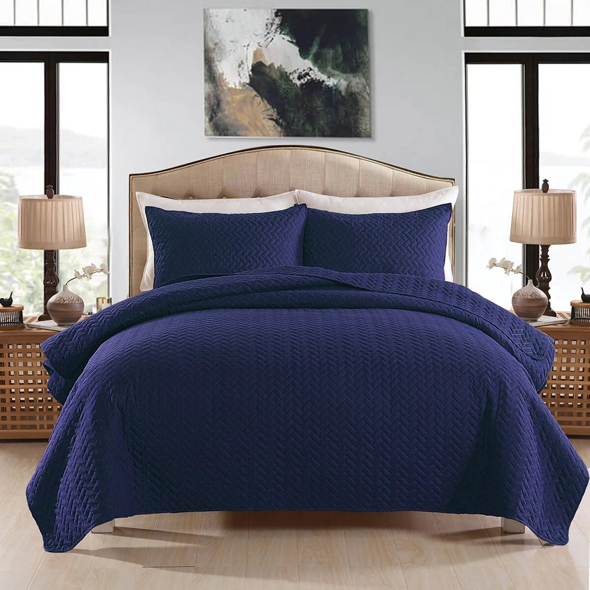 3-piece Fashionable Solid Embossed Quilt Set Bedspread Cover