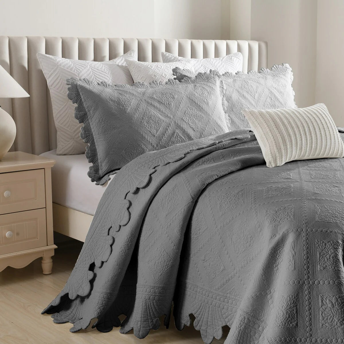 MarCielo 3Pcs 100% Cotton Oversized Quilt Bedspread Coverlet Set TK