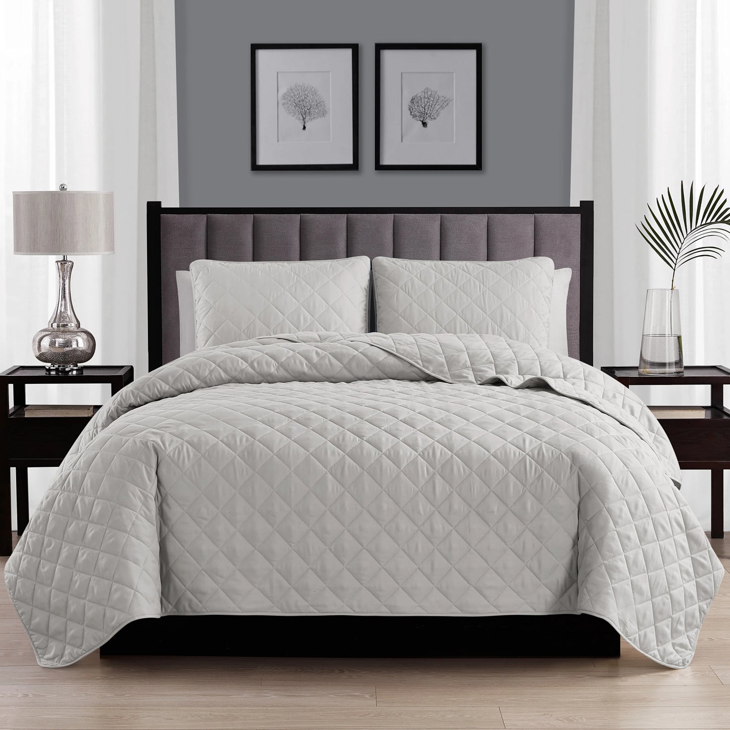 Modern Ultra Soft Microfiber Traditional Diamond Quilting Coverlet Quilt Set