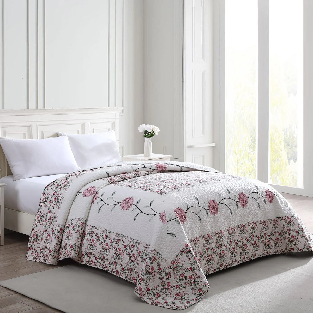 Carnation Embroidered Bedspread