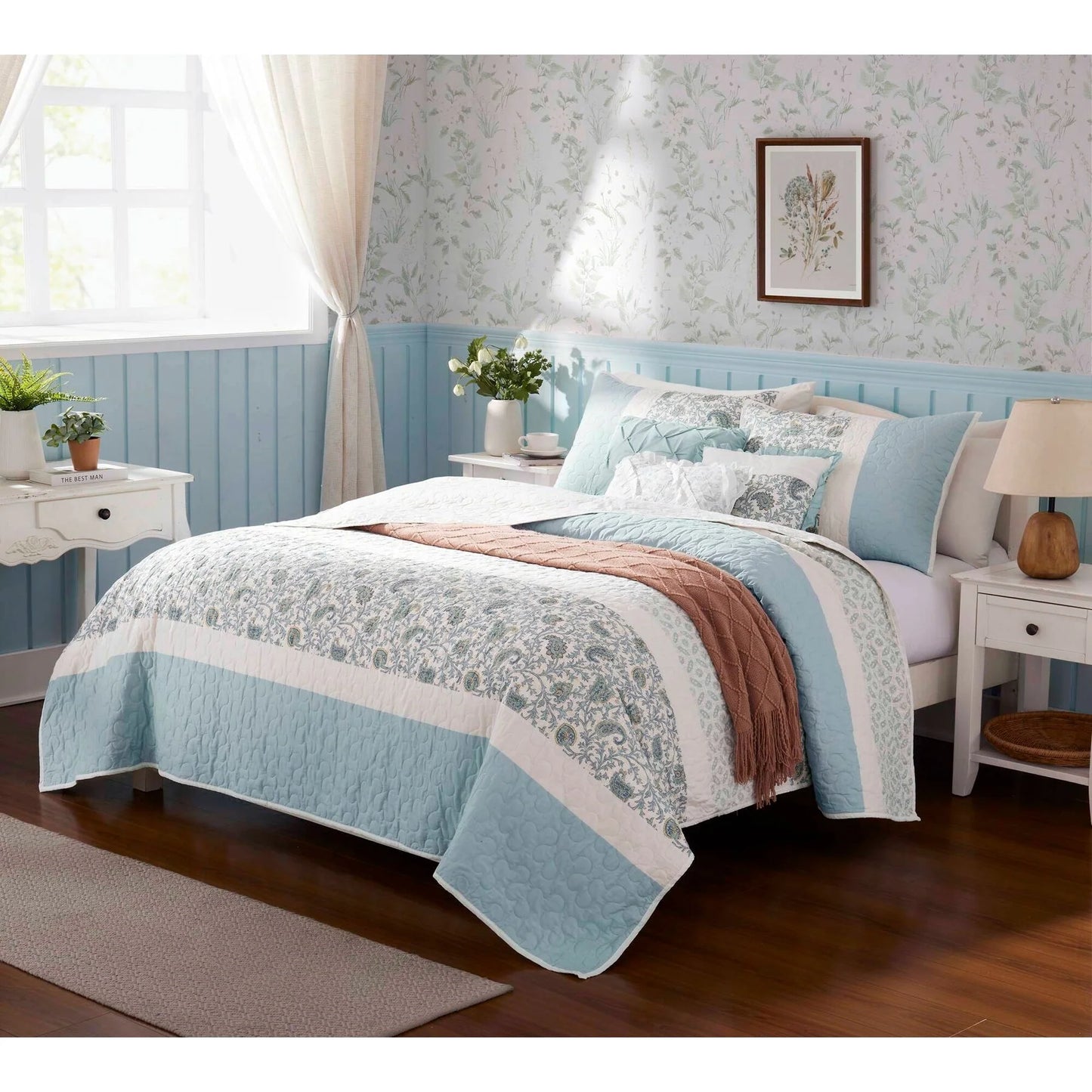 Madison Park Vanessa 6 Piece Cotton Percale Quilt Set with Throw Pillows
