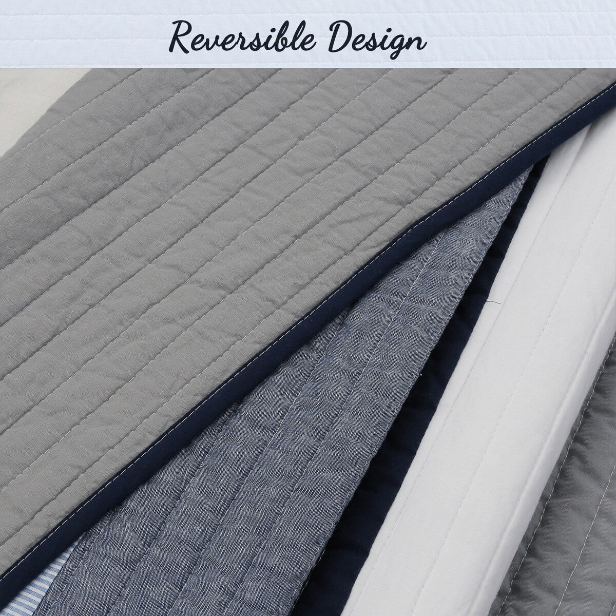 Cozy Line Tranquil Blue Gray Stripes Cotton Quilt Bedding Set