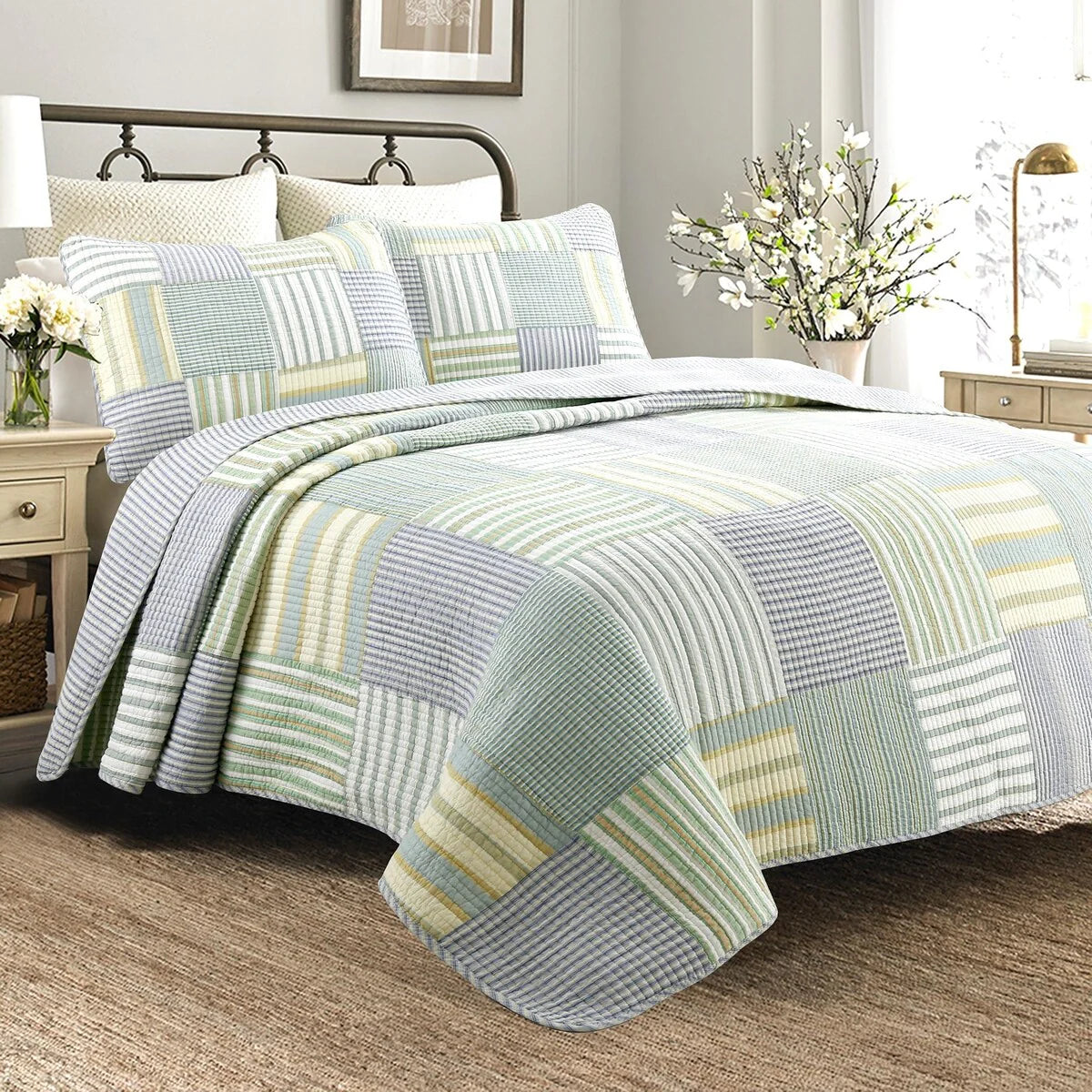 Cozy Line Spa Stripes Patchwork Quilt Bedding Set