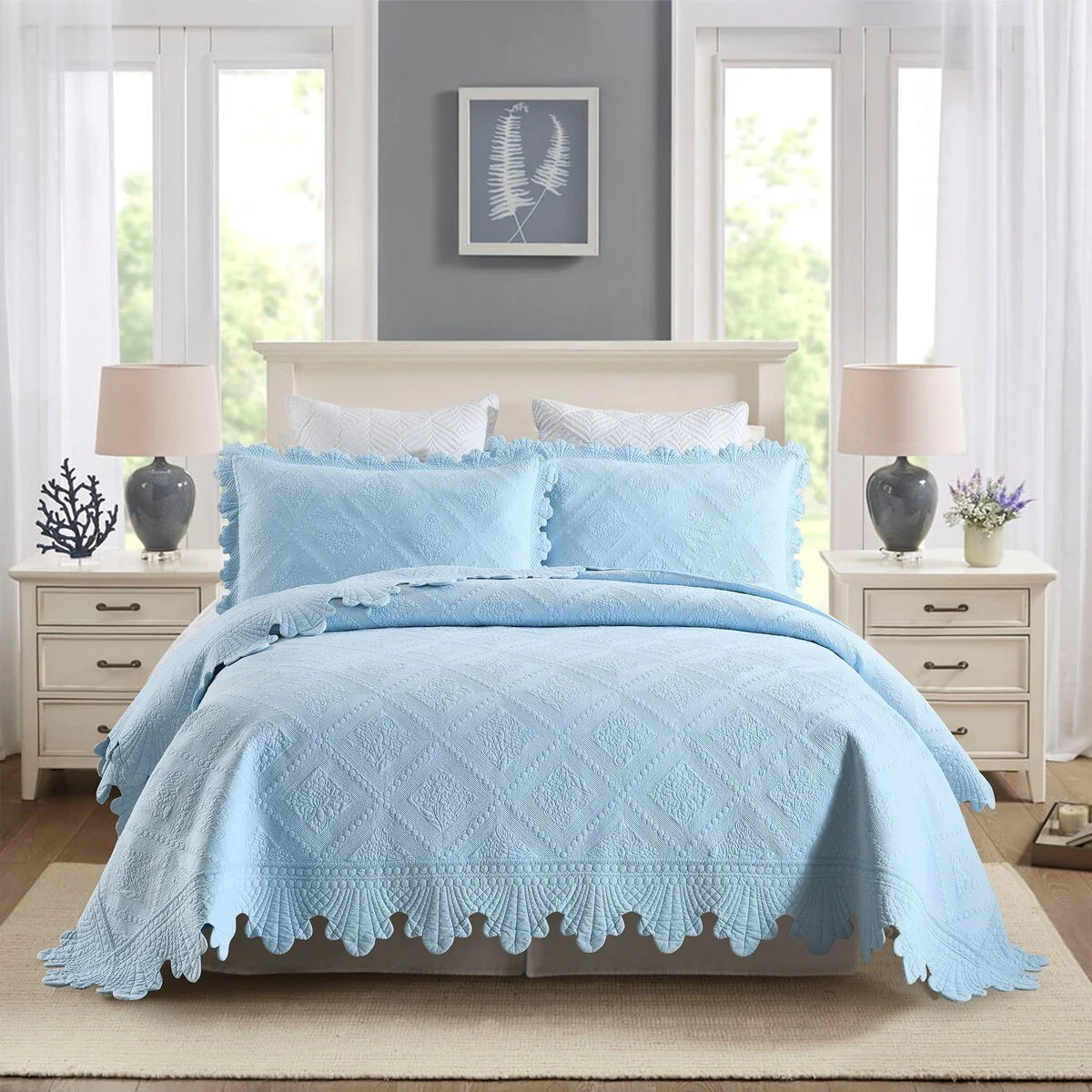 MarCielo 3Pcs 100% Cotton Oversized Quilt Bedspread Coverlet Set TK