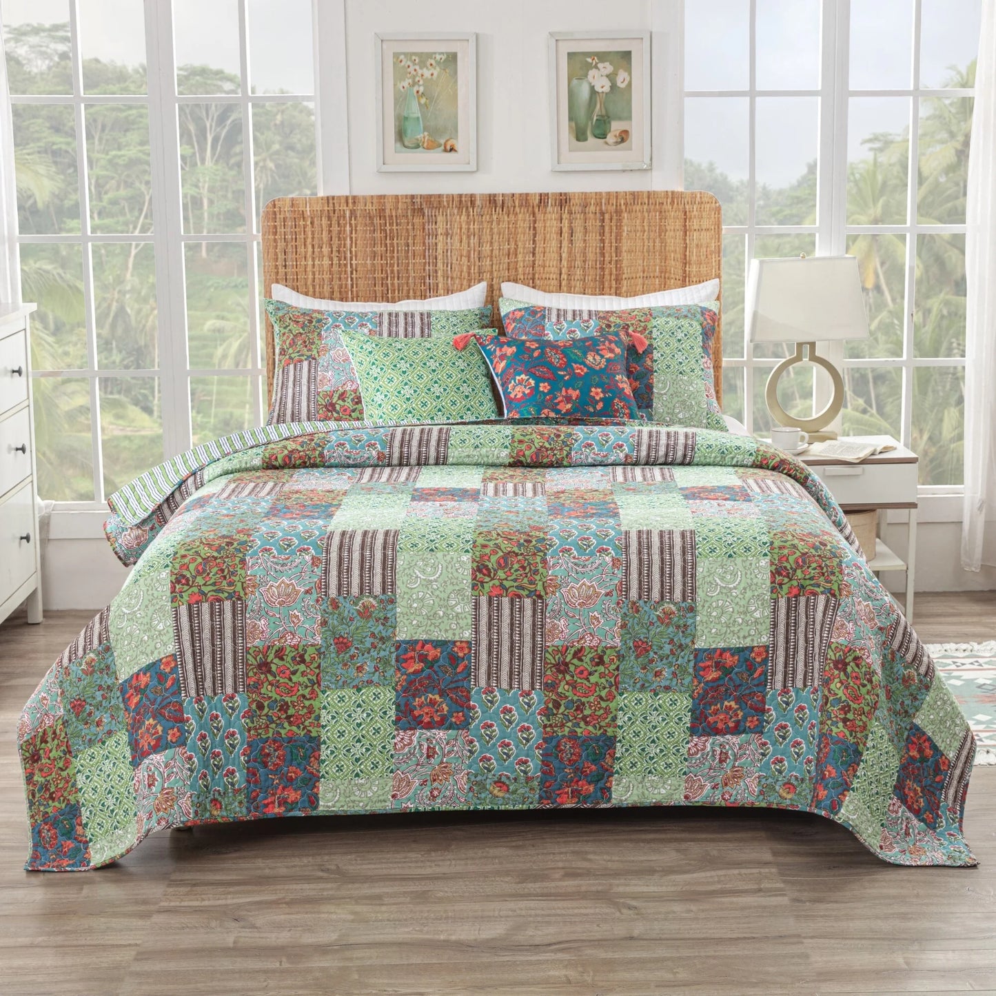 Greenland Home Jasmin Jade - Vintage Boho - Cotton-Rich Quilt Set