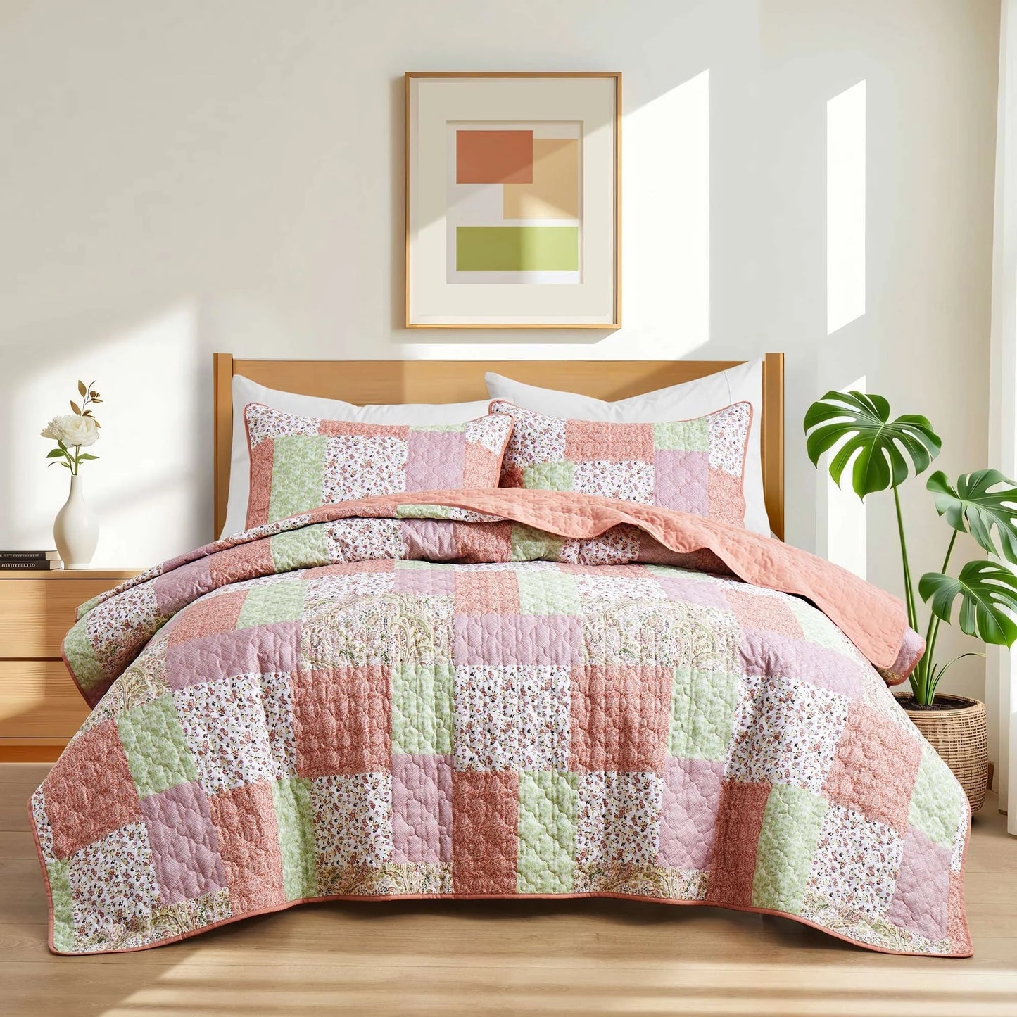 3-Piece Reversible Ultra Lighweight Coverlet Premium Microfiber Bedspread Quilt Set