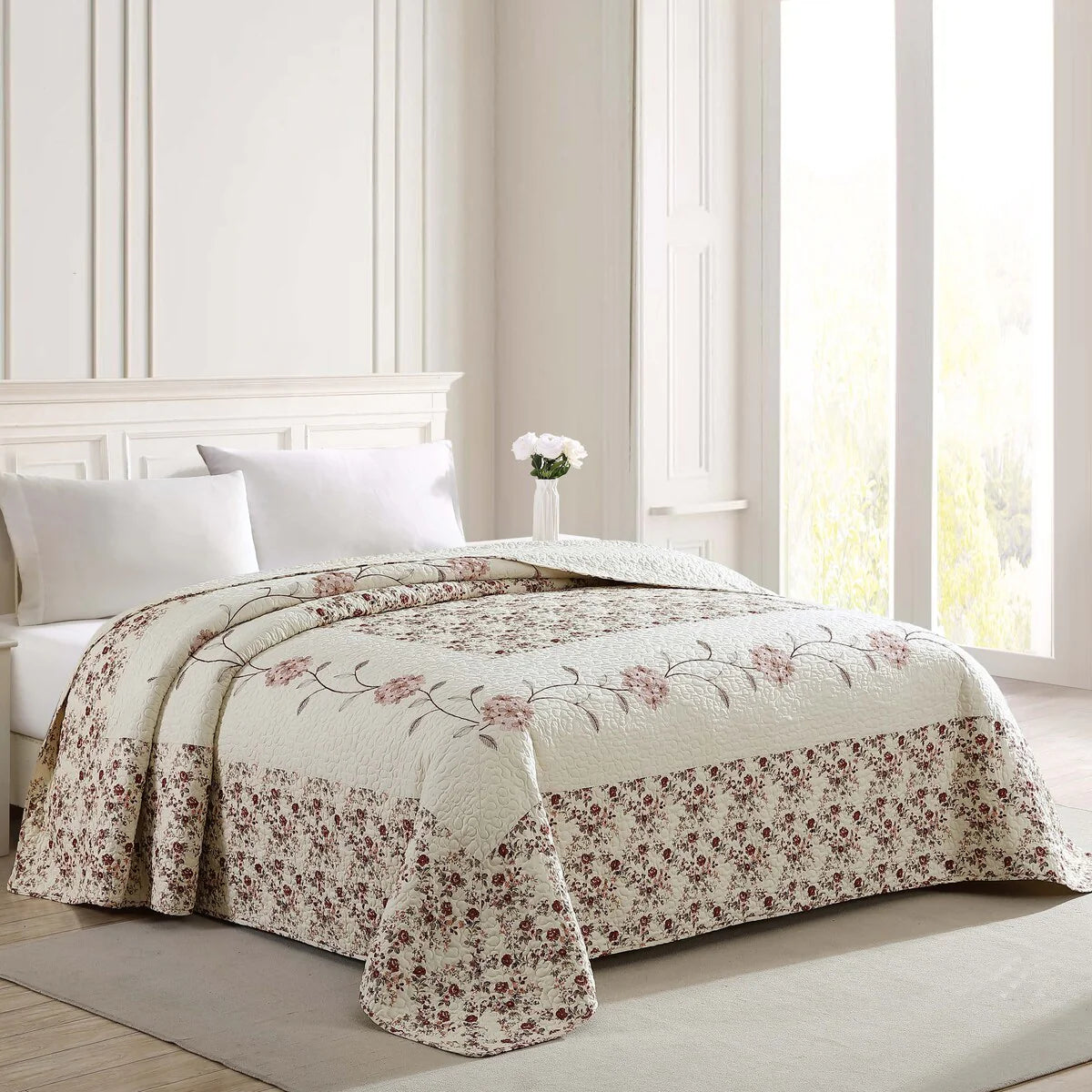 Carnation Embroidered Bedspread