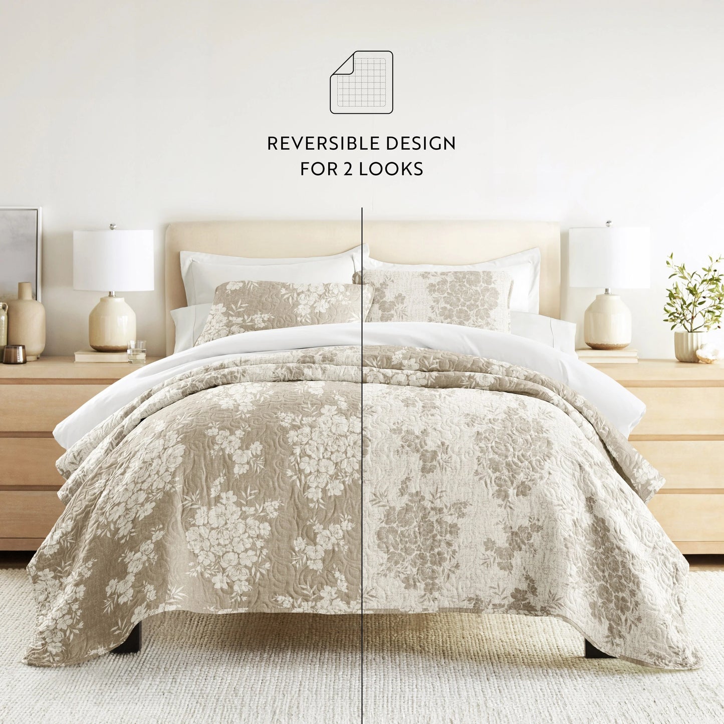 Becky Cameron All Season 3 Piece Distressed Bouquet Reversible Quilt Set