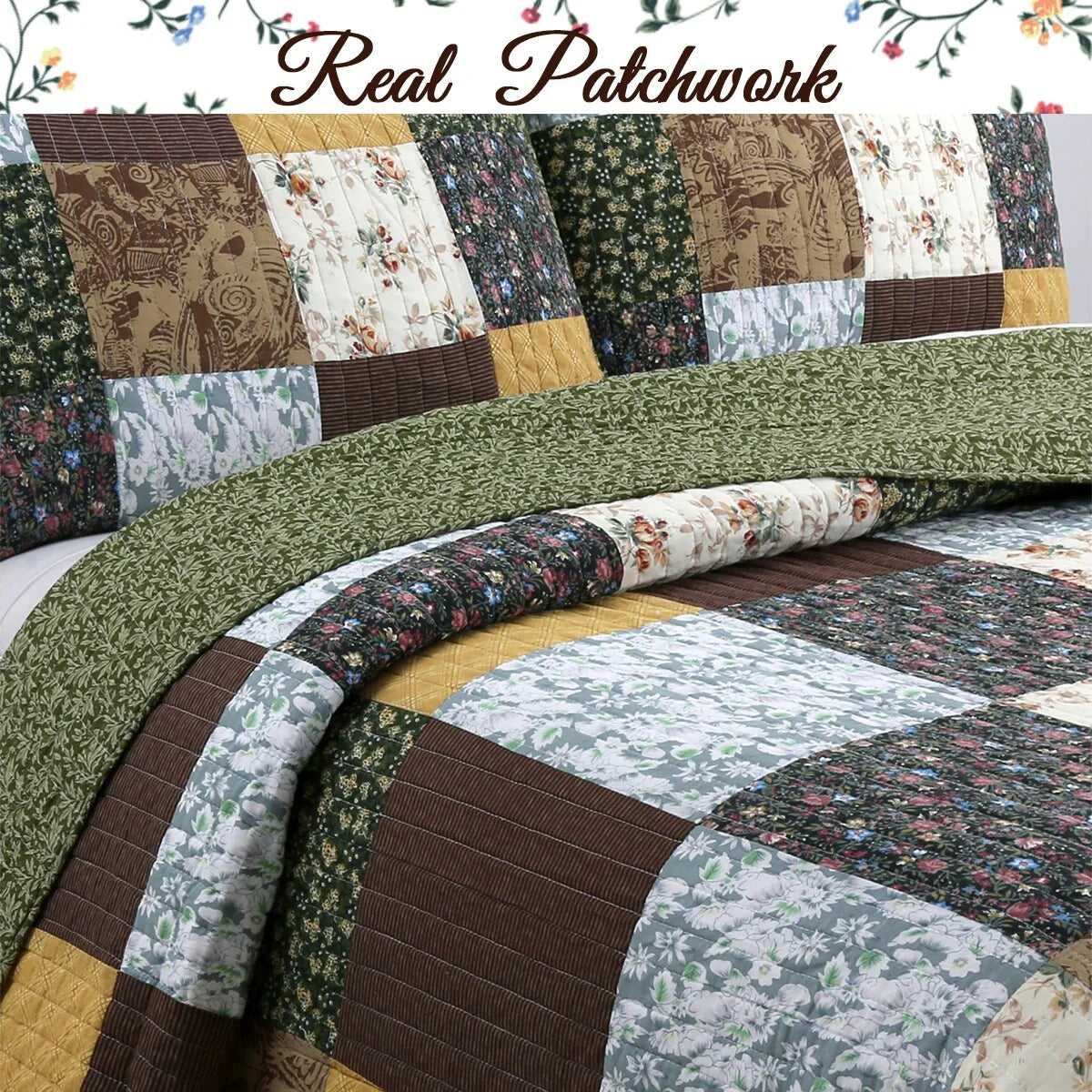 Cozy Line Andy Patchwork 3 Piece Reversible Cotton Quilt Bedding Set