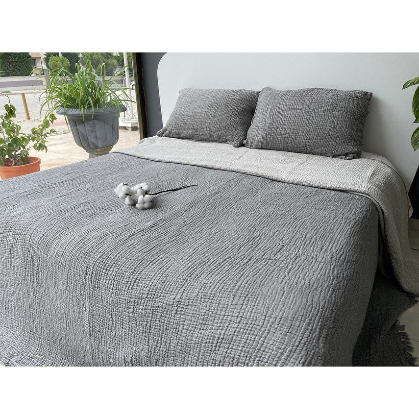 Muslin Blanket 4 Layers, Soft Bedspread, Turkish Cotton Muslin Bed Cover, Reversible Coverlet